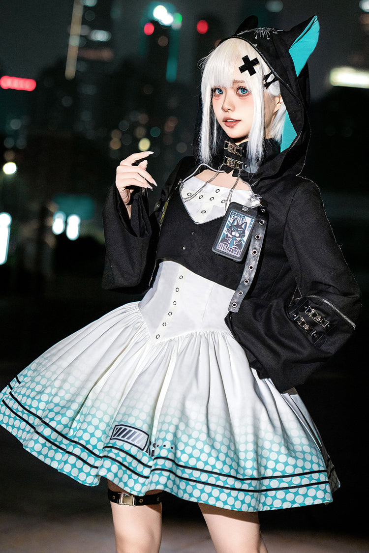 Black/White [Electronic Cat] Print Future Suit Gothic Cool Lolita Dress