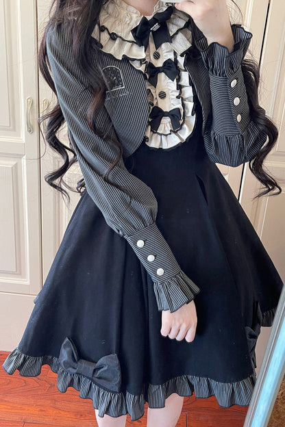 Black [Serenade] Long Sleeves Ruffle Bowknot Fake Two Pieces Classic Lolita Dress
