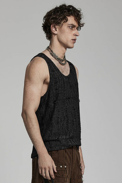 Sleeveless Print Ripped Mens Steampunk Vest 2 Colors