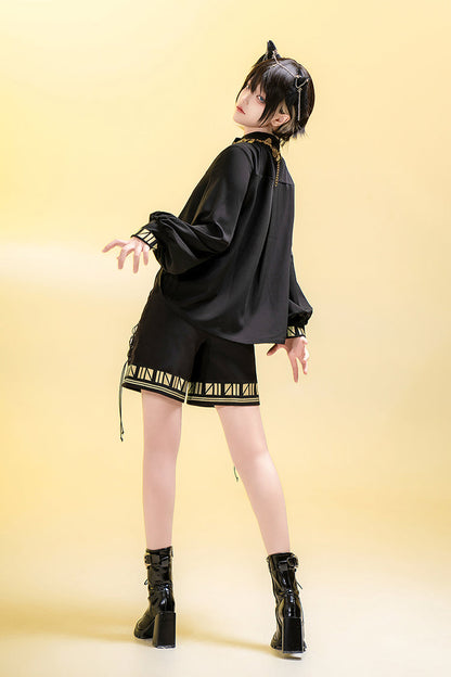 Black [Black Cat] Long Sleeves Print Embroidery Ouji Gothic Prince Handsome Lolita Blouse