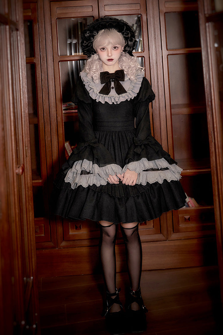 Black [Chapter of the Night] Long Hime Sleeves Ruffle Bowknot Gothic Lolita Dress