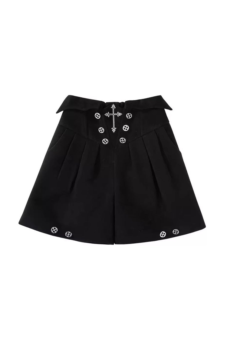 Black [The Eternal Night Descends] Embroidered Ouji Gothic Lolita Cloak Shorts Set