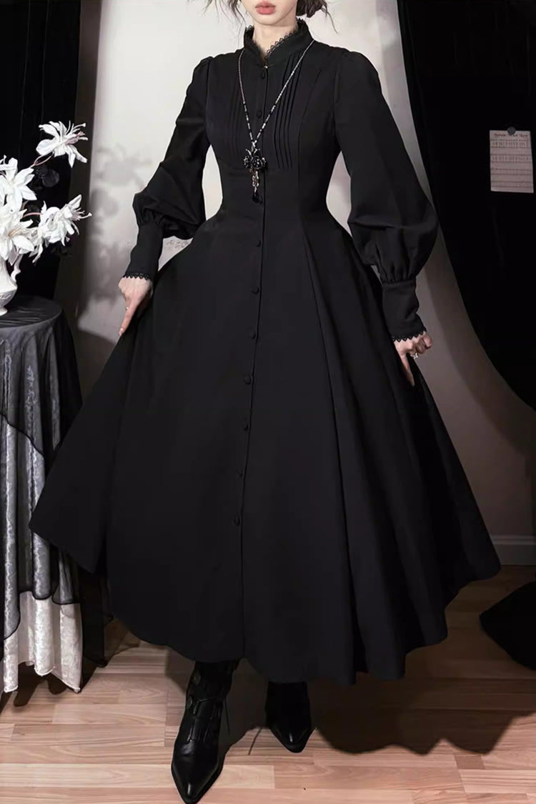 Black [Astrea] Long Puff Sleeves Slim Gothic Elegant Lolita Dress