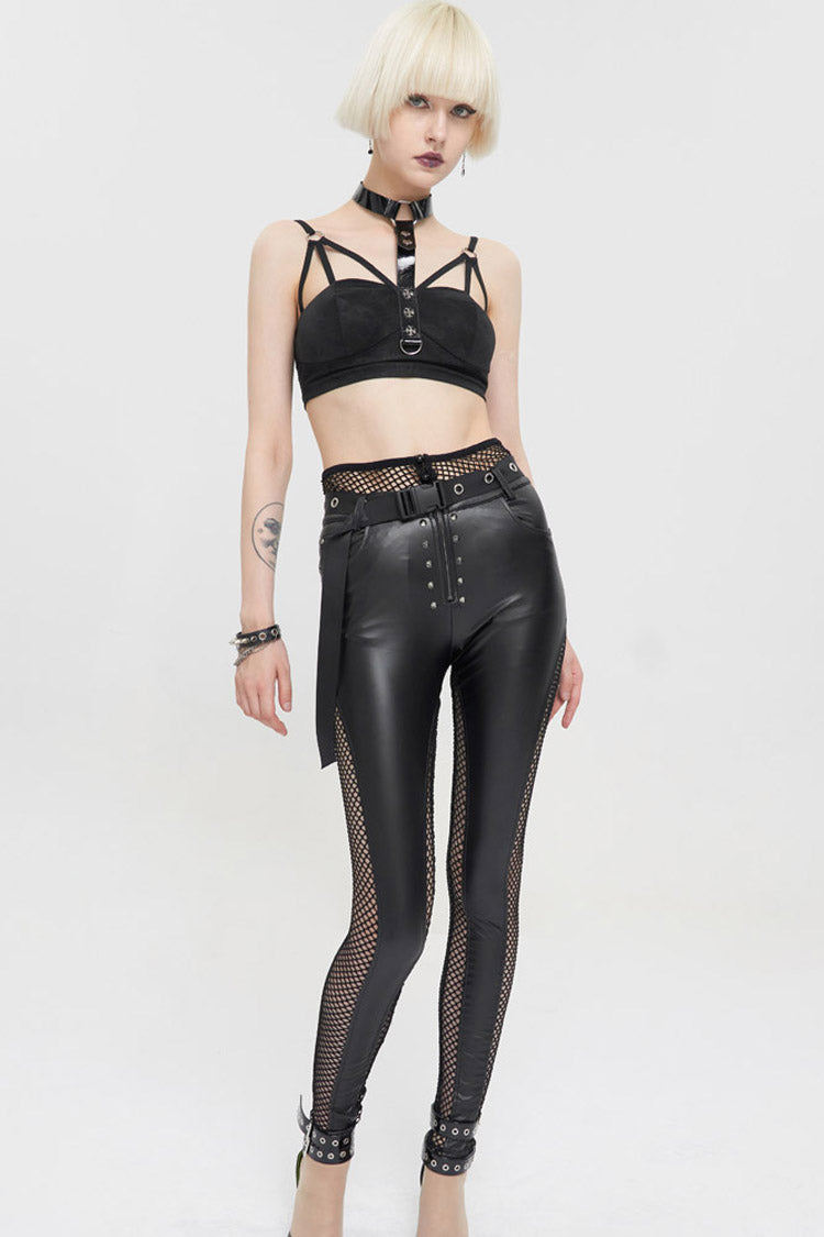 Black Punk Hollow Sling Halter Neck Metal Ring Decoration Women's Vest