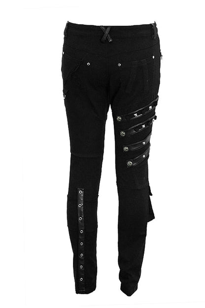 Black Punk Heavy Metal Lace Up With Loops Mens Pants