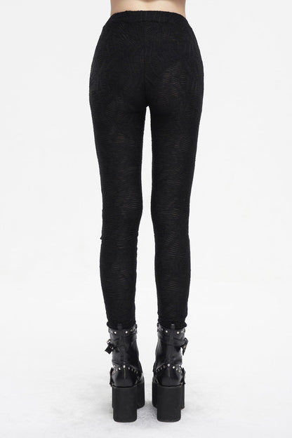 Black Strappy Mesh Splice Ruched Women's Punk Leggings