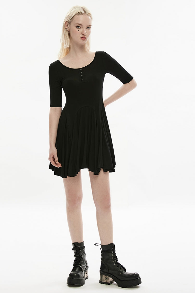 Black Round Collar Half Sleeves Skull Single-Breasted Women's Gothic Dress