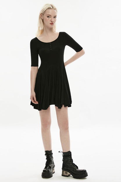 Black Round Collar Half Sleeves Skull Single-Breasted Women's Gothic Dress