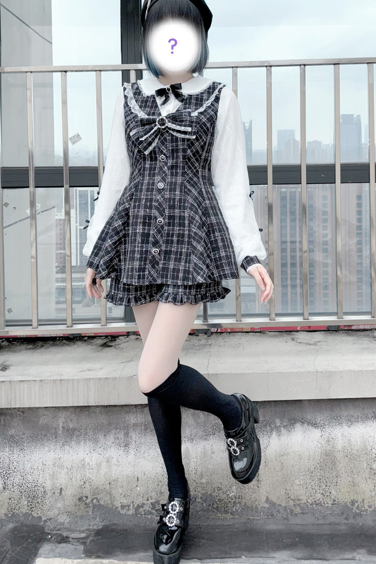 Black/White [Love Sonata] Long Sleeves Ruffle Bowknot Lace Jirai Kei Japanese Dress Set