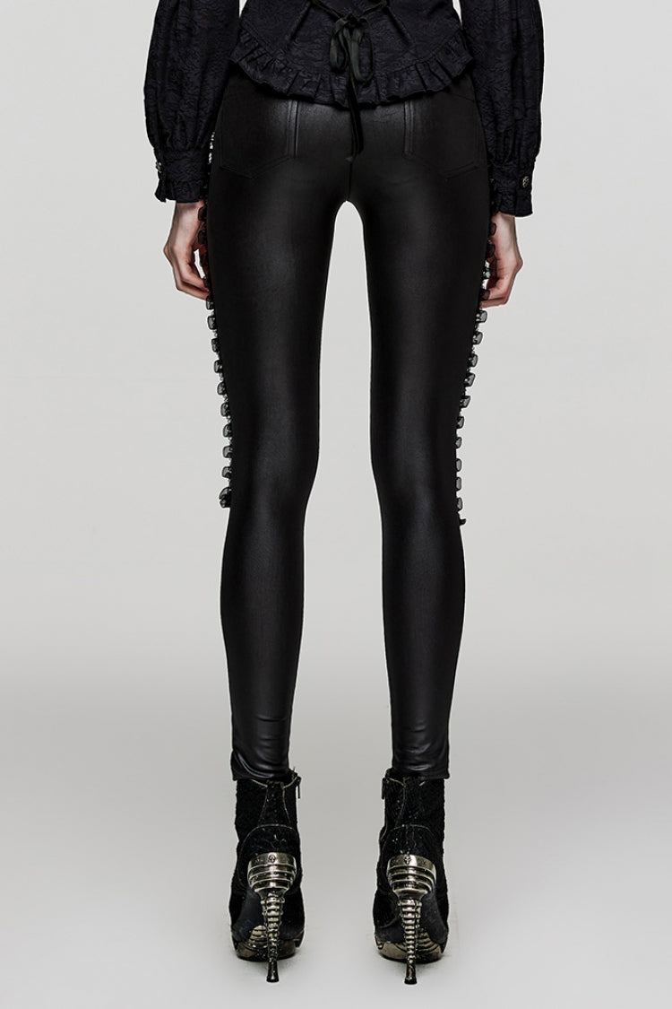 Black Ruffle Embroidery Stitching Lace Slim Mesh Women's Steampunk Leggings