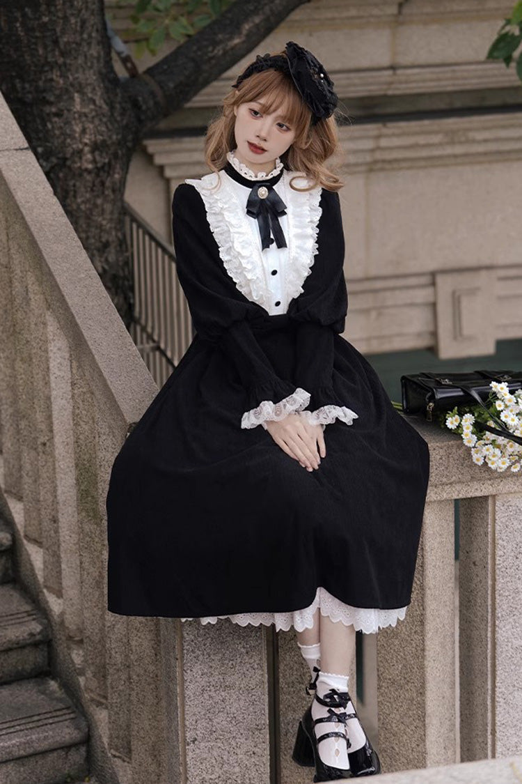 Black/White Silent Poetry Nun Long Sleeves Bowknot Autumn Winter Gothic Lolita Dress