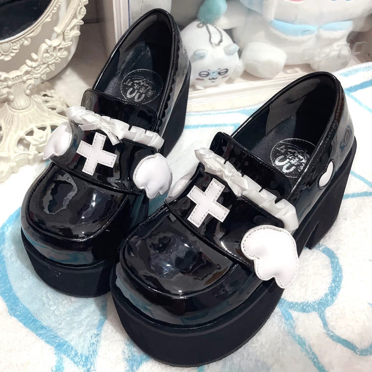 Medical Series Bowknot Ribbon Ruffled Round Toe Sweet Lolita Platform Shoes 4 Colors