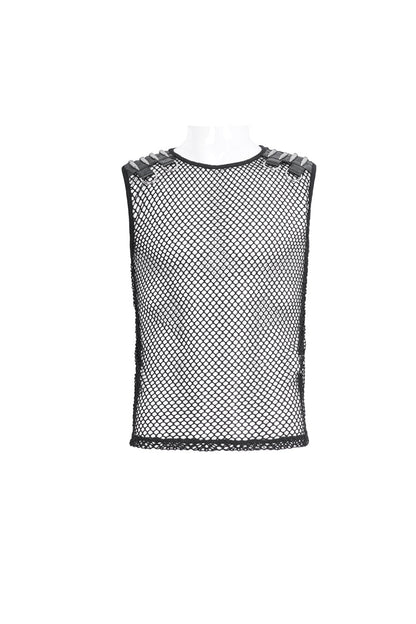 Black Round Collar Mesh Men's Gothic Vest