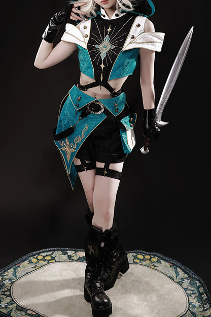 Blue/Green [Traveler’s Outfit] Print Embroidery Hooded Ouji Fashion Sweet Handsome Lolita Set