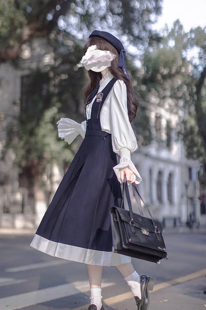 Blue Sleeveless Classic College Style Elegant Lolita Jumper Dress