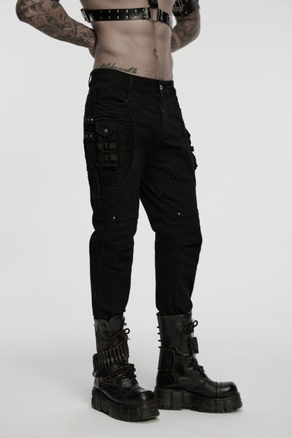 Black Studded Pleated Men's Punk Pants