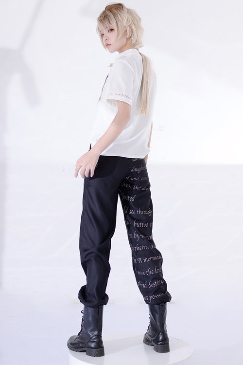 Black Vintage Cat Print Ouji Lolita Trousers