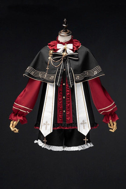 Black/Red [The Choir of The Church] Ouji Fashion Gothic Prince Lolita Set (Younger Brother Version)