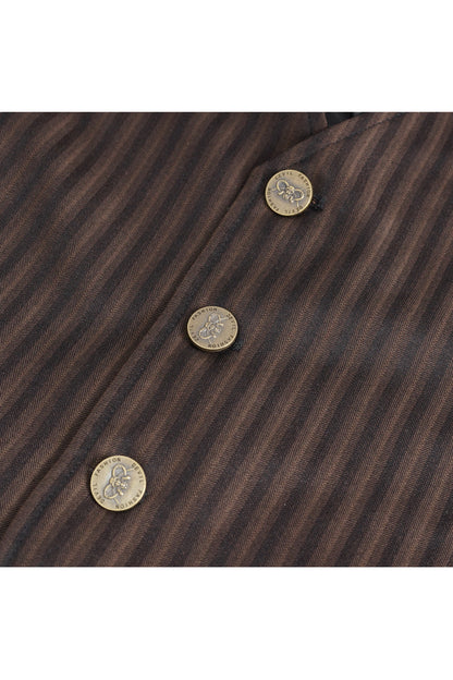 Brown Striped V Collar Stitching Slim Men's Gothic Vest
