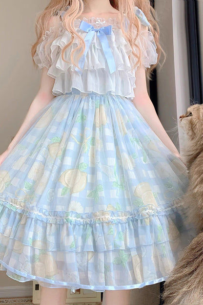 Blue Lemon Story Short Sleeves Print Ruffle Bowknot Sweet Lolita Jsk Dress