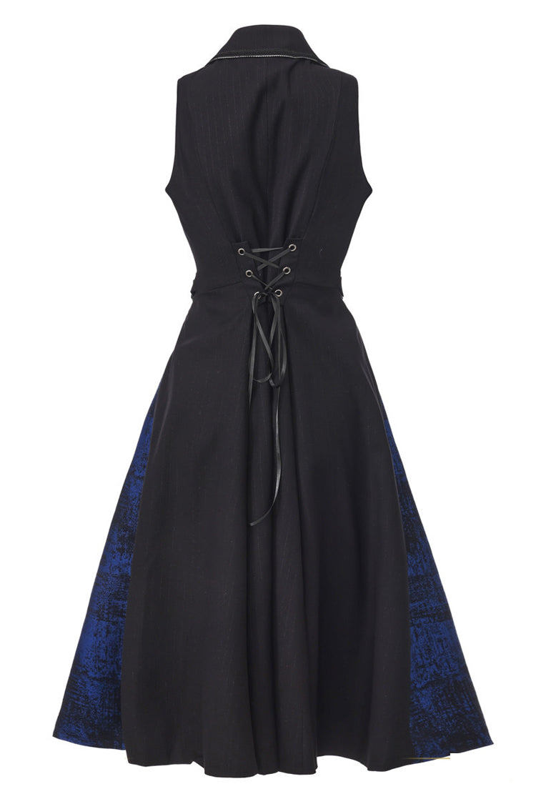 Black [The Mystery of Silence] Lapel Collar Sleeveless Open-Front Zippered Classic Vintage Elegant Prince Ouji Lolita Long Coat