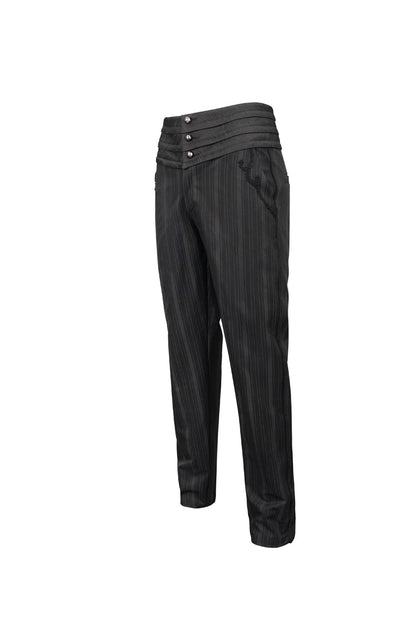 Black Retro Mid High Waist Micro Elastic Striped Woven Stitching Three Dimensional Jacquard Men's Gothic Trousers