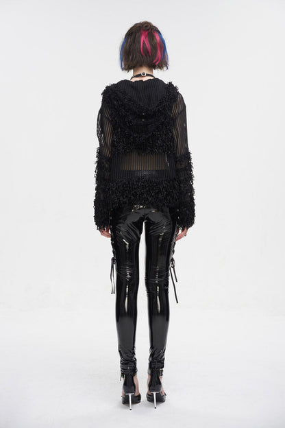 Black Segmented Mesh Matching Chain Women's Punk Hooded Sweater