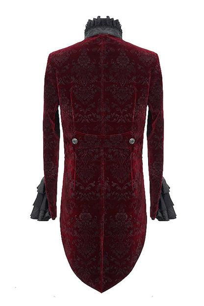 Lotus Leaf Corsage Collar False Two Piece Mens Red Gothic Swallow Tailed Coats