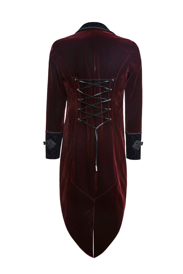 Red Embroidery Swallowtail Hem Mens Gothic Victorian Coat