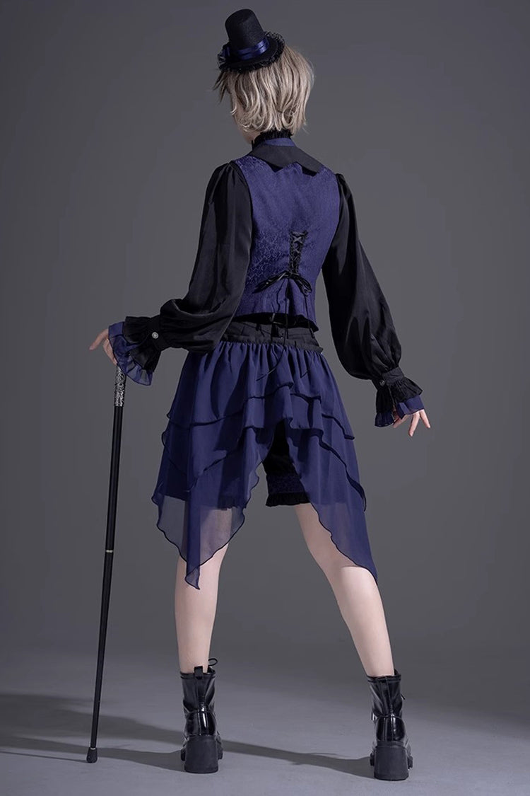 Black/Blue Evil Twins Ouji Prince Handsome Lolita Vest Shirt Shorts Set