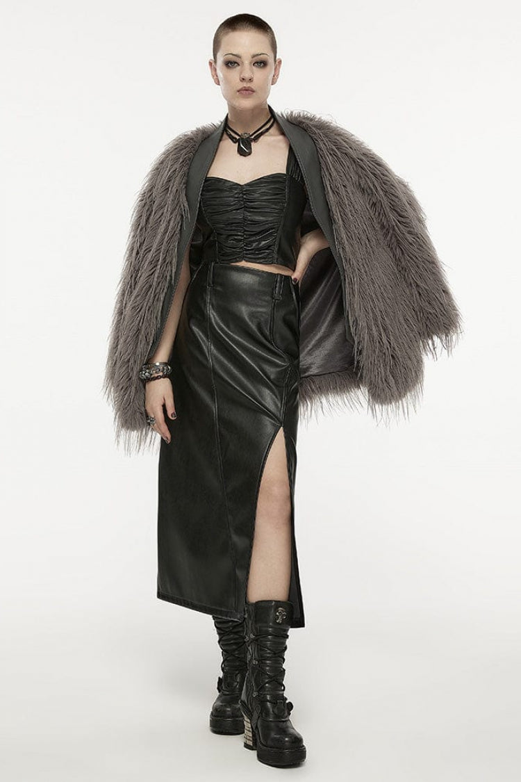 Black Square Collar Faux Leather Women's Punk Vest