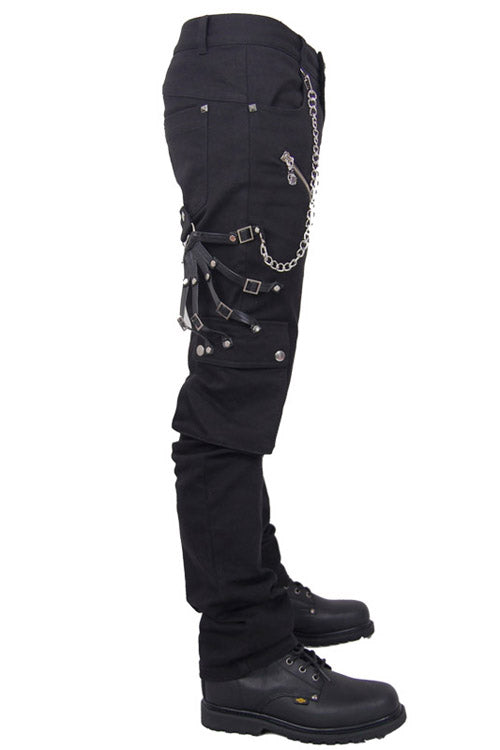 Black Punk Rock Zipper With Chains Mens Pants