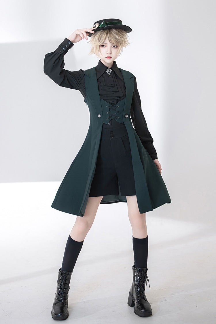 Green Lace-Up Slim Gothic Vintage Handsome Ouji Lolita Vest