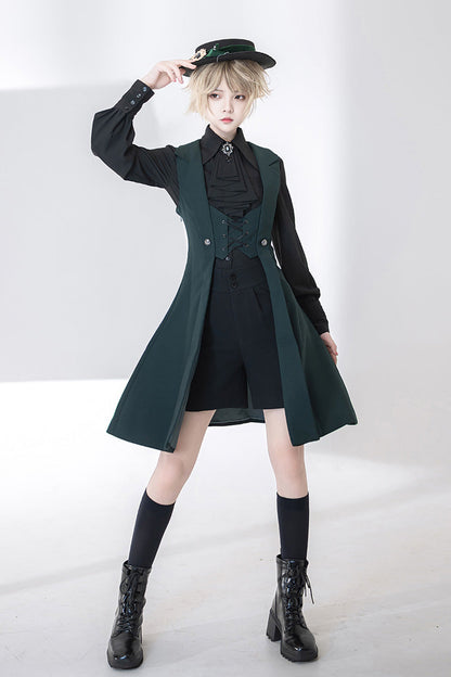 Green Lace-Up Slim Gothic Vintage Handsome Ouji Lolita Vest