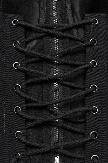 Black Sleeveless Lace-Up Rivet Buckle Women's Punk Vest