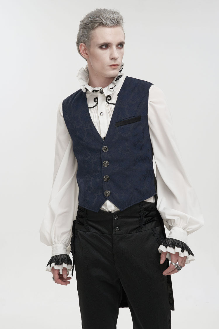 Blue Stylish Retro Print Non-Stretch Fit Mid-Century Men's Gothic Tuxedo Vest