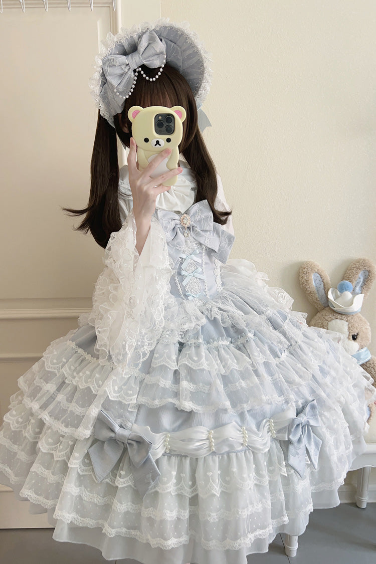 Blue [Dream Prologue] Doll Multi-Layered Bowknot Lace Sweet Princess Lolita Dress