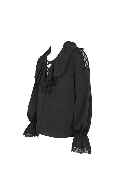 Black Ruffled Collar Puff Sleeved Men's Gothic Shirt