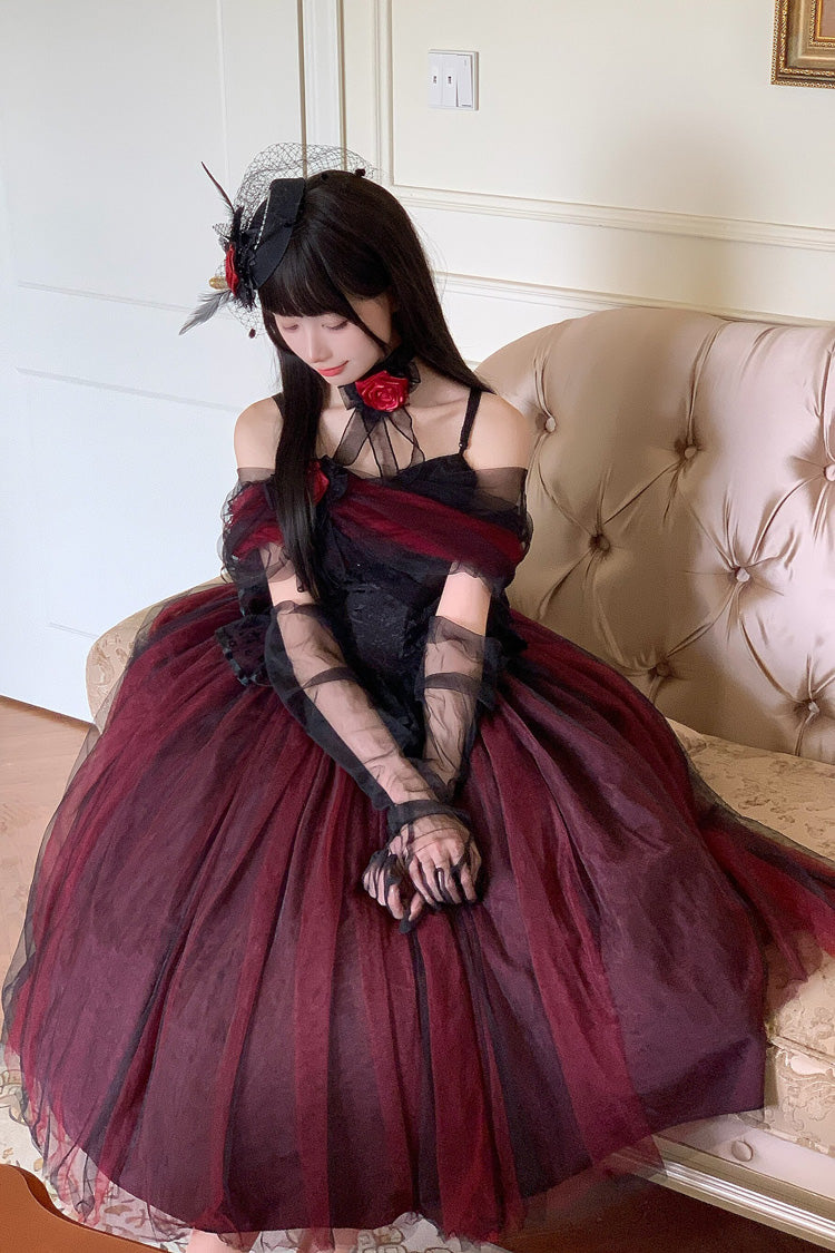 Black/Red [Sanglin’s Tribute] Off Shoulder Ruffled Gothic Lolita Dress