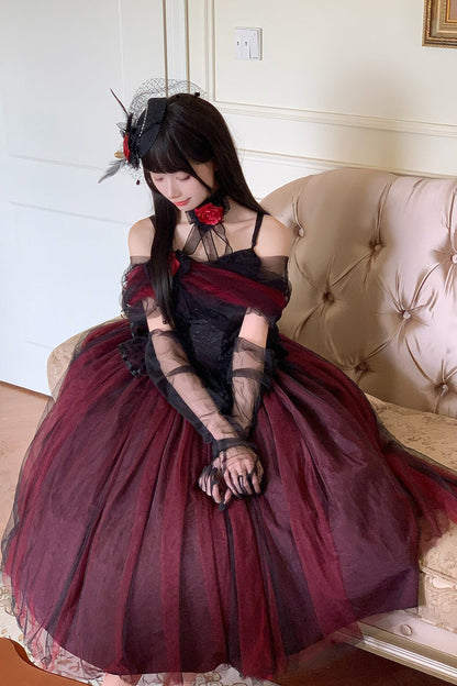 Black/Red [Sanglin’s Tribute] Off Shoulder Ruffled Gothic Lolita Dress