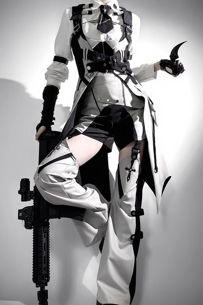 Black/White Long Sleeves Color Matching Handsome Sci-fi Lolita Shirt