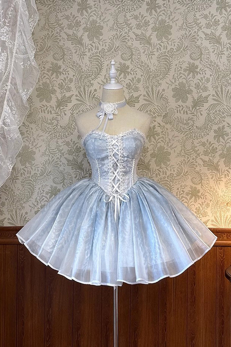 Blue Sleeveless Ruffle Bowknot Sweet Princess Fish Bone Bridesmaid Lolita Jsk Dress