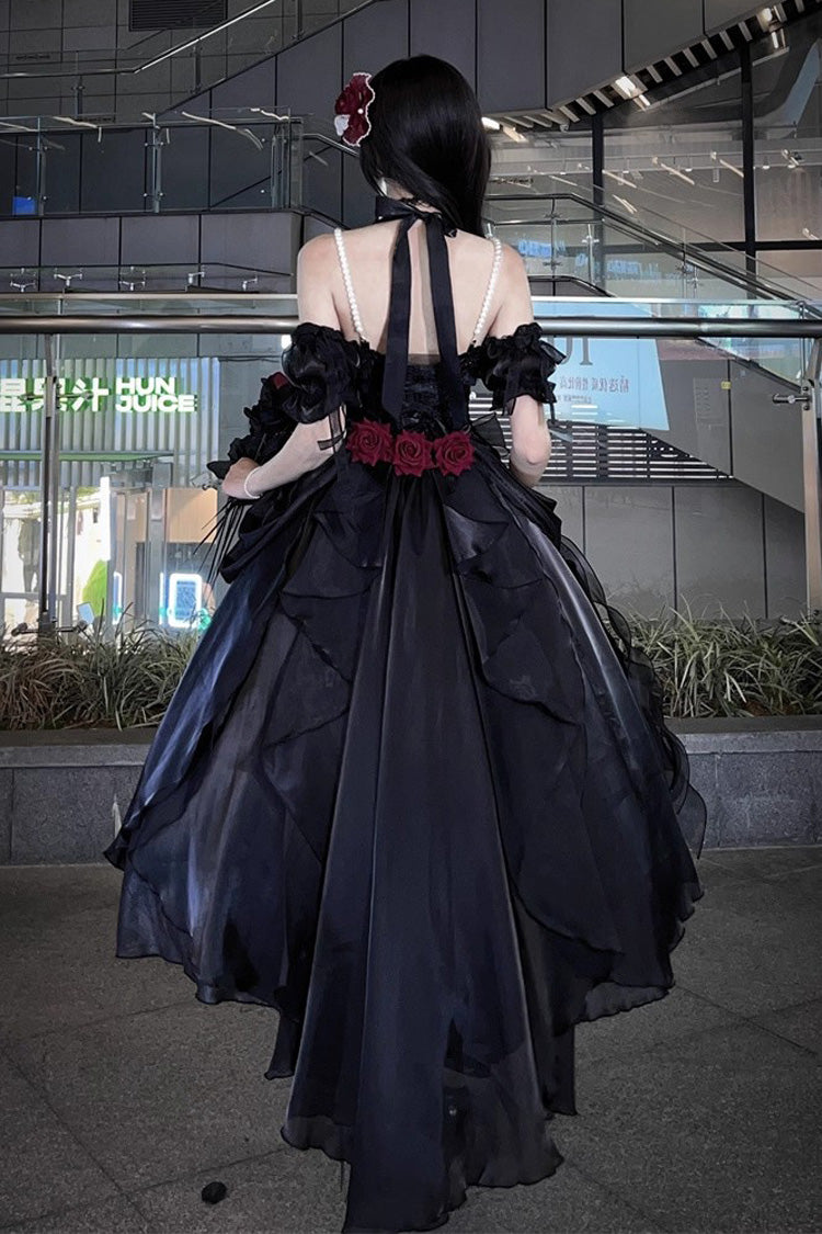 Black [Cindy Rose] Halterneck Sleeveless Ruffle Bowknot Gothic Elegant Lolita Jsk Dress