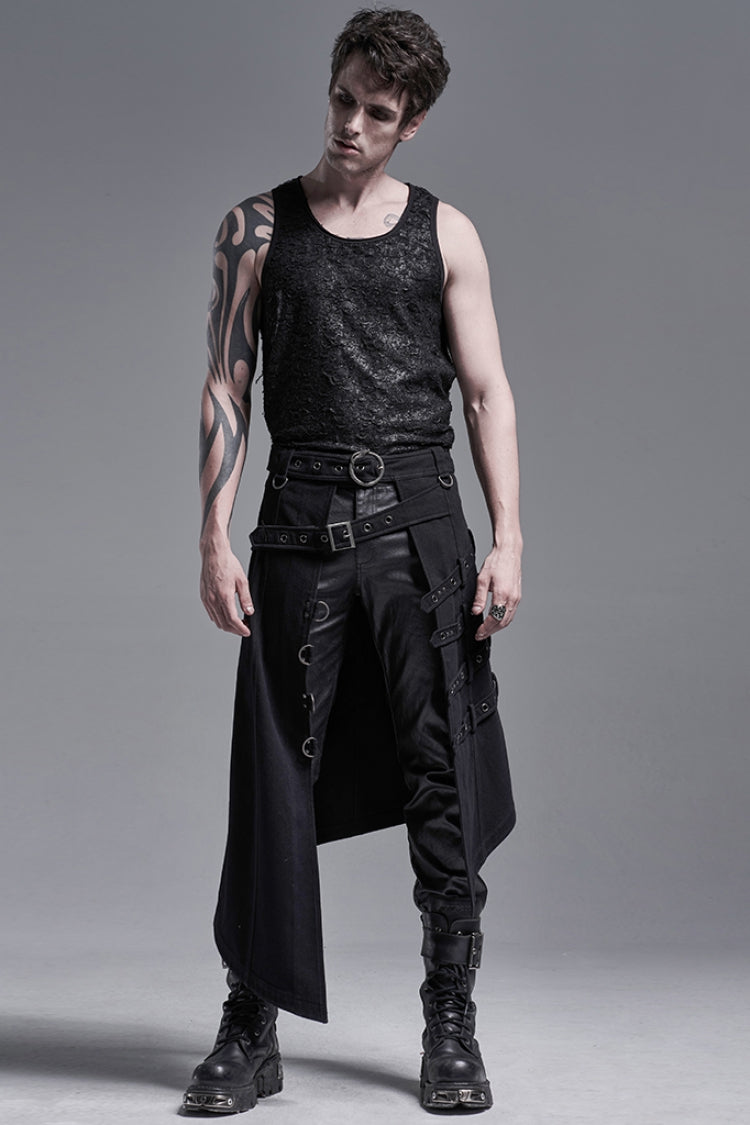Black Rings Irregular Men's Gothic Skirt with Belts