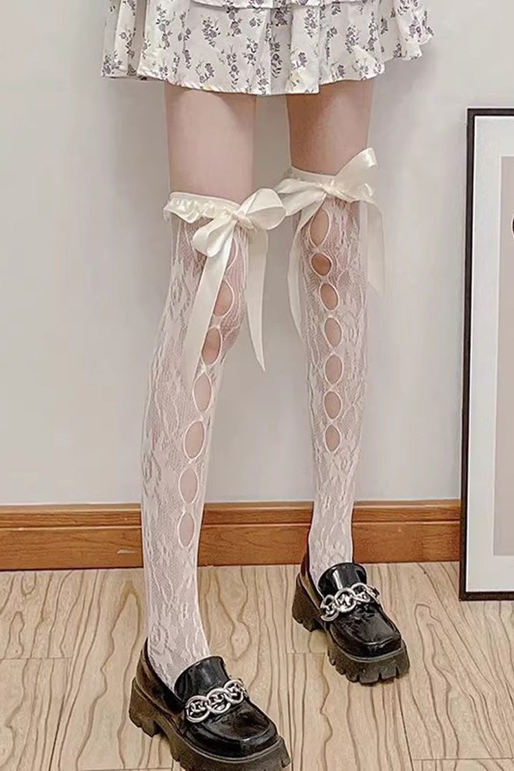 Flower Cut-Out Lace Bow Sweet Lolita Stockings 2 Colors