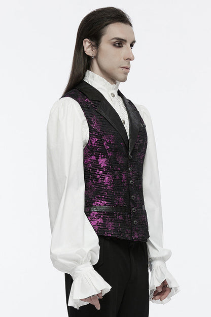 Violet V Collar Sleeveless Print Skull Buckle Men's Gothic Vest