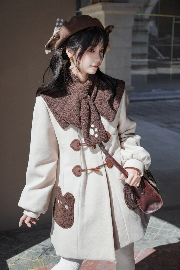 Ivory Lapel Collar Long Sleeves Horn Button Sweet Japanese College Style Lolita Coat