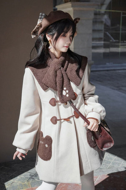 Ivory Lapel Collar Long Sleeves Horn Button Sweet Japanese College Style Lolita Coat