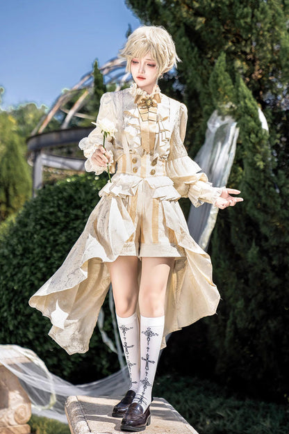 Golden Jacquard Print Ruffle Elegant Prince Handsome Ouji Lolita Shorts