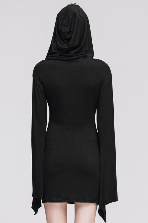 Black Punk Flared Sleeve Hooded Knit Womens Dress